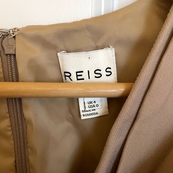 Reiss Tan Cocktail Dress Tan Tie Sz 0 - Picture 8 of 9